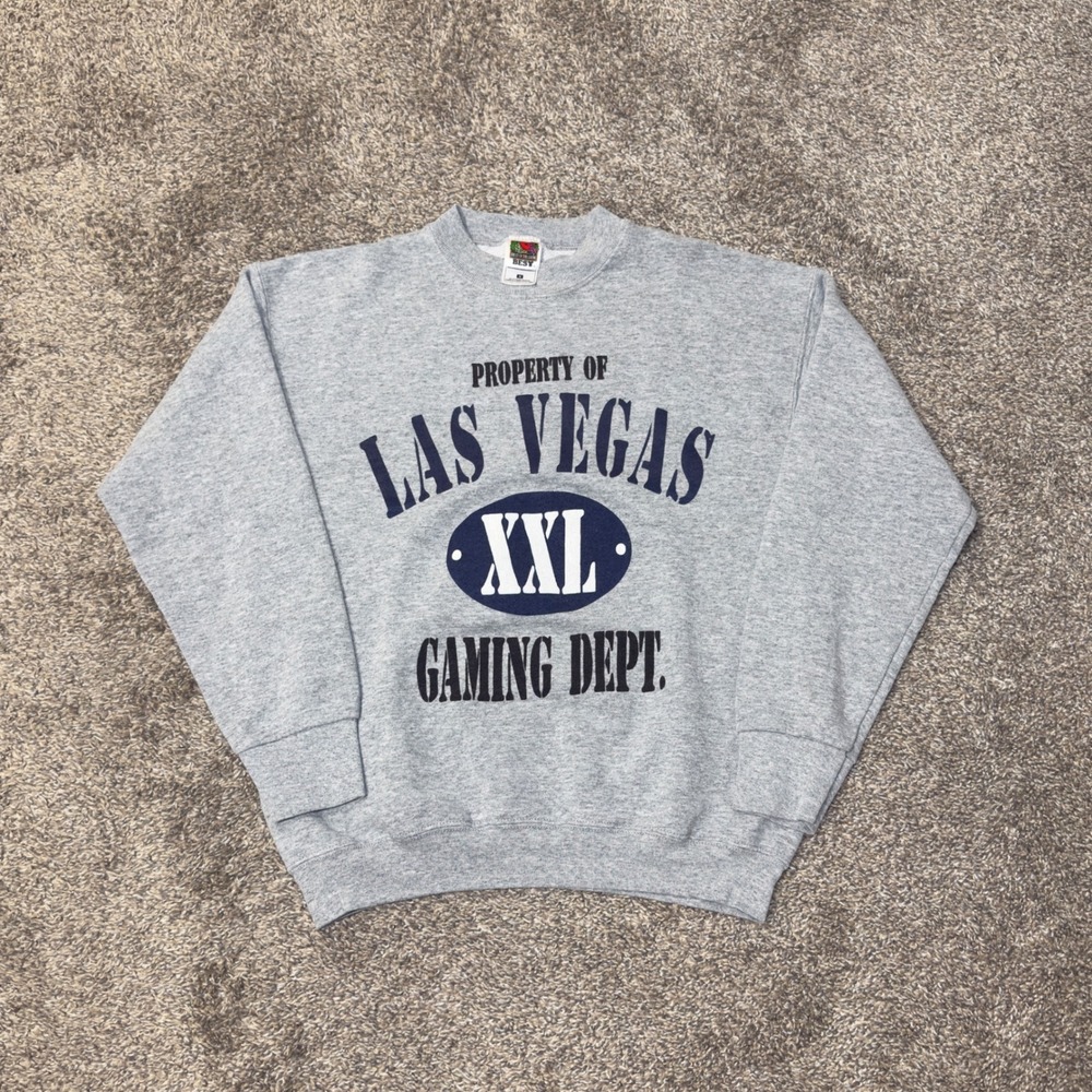 Fruit of the Loom Best Las Vegas Gaming Dept Sweatshirt Gray Vintage Y2K Mens M